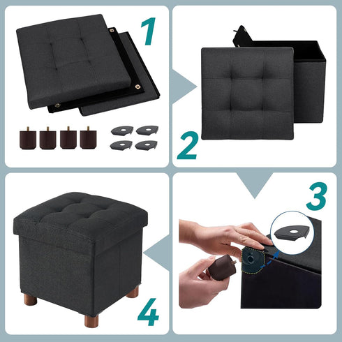 12.6"x12.6"x12.8" BRIAN & DANY Small Ottoman with Storage, Small Storage Ottoman, Folding Foot Stool with Wood Legs