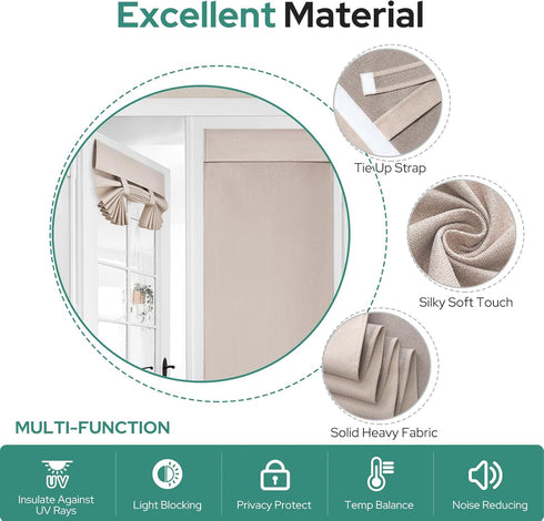 HOMEIDEAS 100% Natural Linen Blackout French Door Curtains, 26 X 40 Inch Room Darkening Curtains (1 Panel)