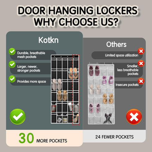 Kotkn 30 Closet 30-Pocket) Over the Door Shoe Organizer with Breathable Mesh Pockets - Large Capacity Storage for Men