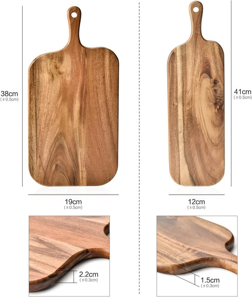 Acacia Wood Cutting Board with Handle, Small Size Charcuterie Board, 16'' x 4.7'' x 0.6'', BILL.F