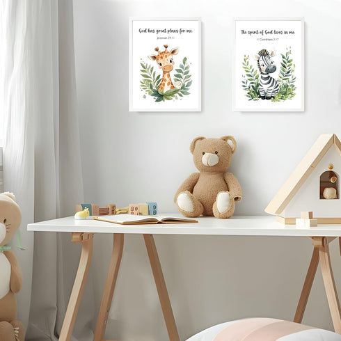 LARTSFRO Set 4, 12x16 Inch, Woodland Animal Bible Verse Wall Art Prints, of Unframed, Nursery Room Decor