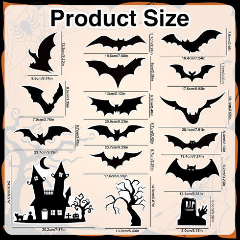 Whaline 16Pcs Halloween Refrigerator Magnets Black Bat Fridge Magnets Happy Halloween Magnet Bat Stickers Decorative for Locker Home Locker Garage Door Mailbox Microwave Cabinet Decal