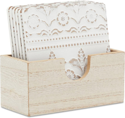 Juvale Wooden Coasters Set of 6-3.8 in, White, Square, Farmhouse Style -