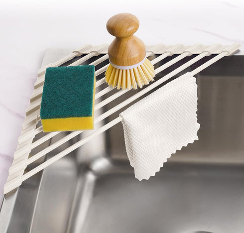 Tomorotec Compact Silicone-Coated Triangle Dish Drying Rack for Sink Corner - Foldable