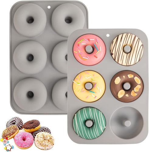 Silicone Donut Mold for 6 Doughnuts, Set of 2, Food Grade LFGB Baking Pan, Non-Stick, Dishwasher Safe