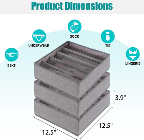 Bra Storage Drawers Organizer for Clothing Underwear Drawer Organizer Dividers Foldable Storage Cube Bins for Bra,Socks, Underwear,3 Pack (Grey) by Cawek