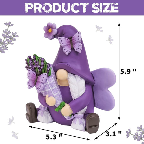 Lavender Gnomes Decor: Spring Resin Garden Gnome Decorations for Home Indoor/Outdoor, Pastel Purple Butterfly Gnome