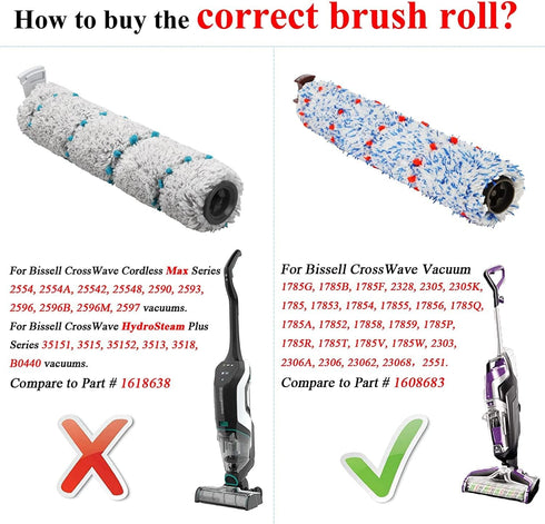 Bissell CrossWave Vacuum Cleaner Replacement Parts - 3 Pack Brush Rolls + 3 Pack Filters