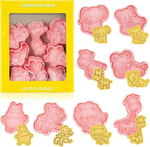 8 Pcs Cookie Cutters, 3D Cookie Cutter with Plunger Stamp, Animal Shape Molds for Kids Baking Decorations