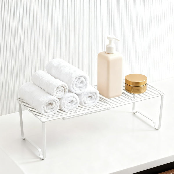 JBESUHI 15-24.4in Closet (1 Pack, Extendable Metal Wire Shelf Organizer - Adjustable Length, Stackable Storage Rack