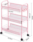 TOOLF 3-Tier Metal Rolling Cart, Utility Trolley on Wheels with 3 Hooks, Easy Assemble Mesh Wire Storage for Kitchen