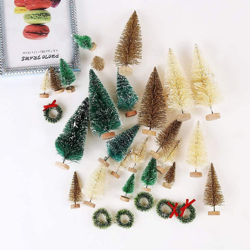 30 Pieces Miniature Sisal Frosted Christmas Trees, Bottle Brush Mini Trees, Plastic Tabletop Ornaments for Home Decor