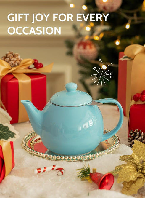 27ounce, Sweese Teapot, Porcelain Tea Pot with Stainless Steel Infuser, Blooming & Loose Leaf Teapot - Turquoise