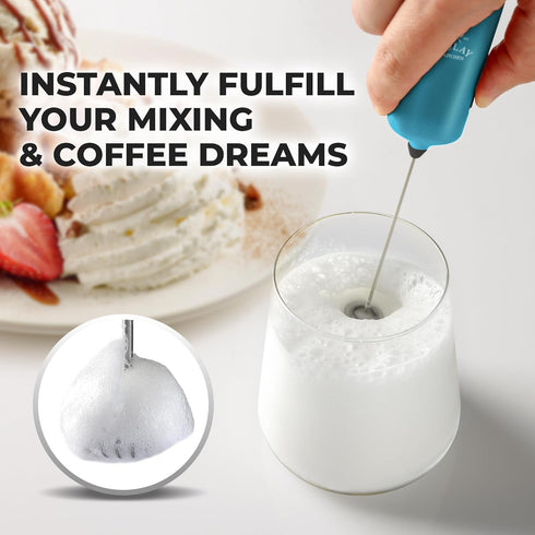 Zulay Kitchen Powerful Mini Milk Frother Handheld - Electric Hand Mixer - Portable Frother Wand for Coffee - Small Drink Blender for Lattes, Cappuccino, Matcha, Hot Chocolate, Creamer - Metallic Blue