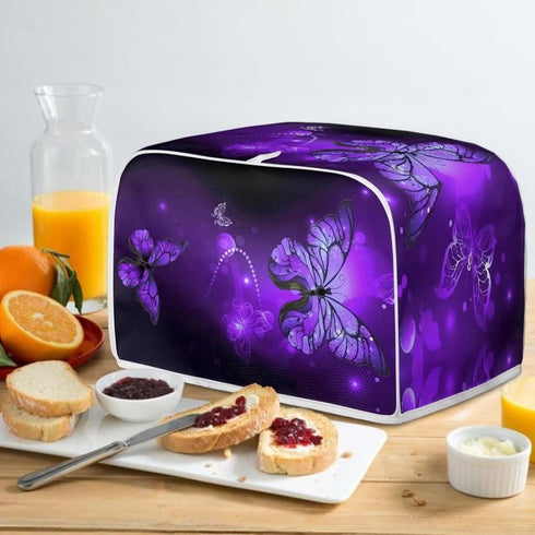 Purple Butterfly Print Toaster Cover 2 Slice Wide Slot, Lightweight Dust Protection Washable Appliance Bag