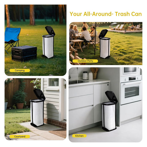 DTOMCD 15 Portable Trash Bag Holder Collapsible Trash Can with Lid, Trash Can for Outdoor Indoor Camping, Kitchen