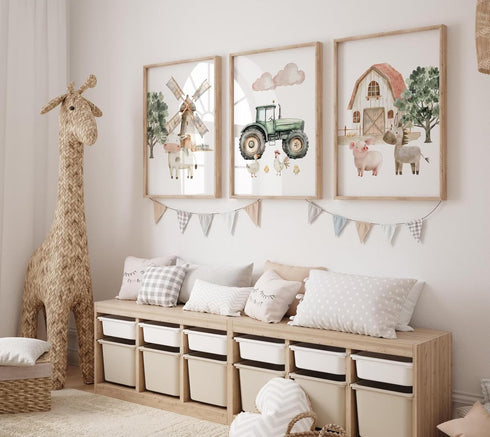Pouydmi 12x16 Inch 3Pcs Nursery Farm Animal Wall Art Decor Baby Animal Canvas Prints Nursery Kids Farmhouse Poster Farm