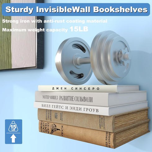 6-Pack FENTEC Floating Book Shelves for Wall, Wall Mounted Invisible Floating Bookshelf, Heavy-Duty Hanging