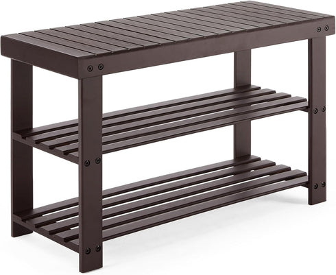 Sweetcrispy 3-Tier Shoe Rack Bench, Bamboo Entryway Storage Organizer, Shoes Stand for