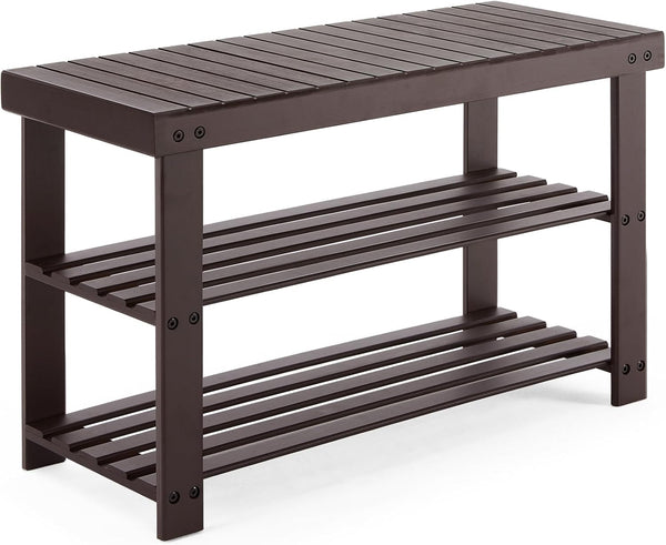 Sweetcrispy 3-Tier Shoe Rack Bench, Bamboo Entryway Storage Organizer, Shoes Stand for