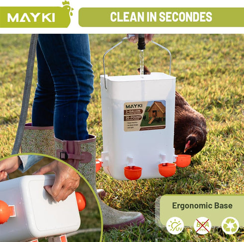 Set, 3 Gallon/26 LB 10 MAYKI Chicken Feeder and Waterer No Waste Poultry Feeding System with Hanging Option, Automatic