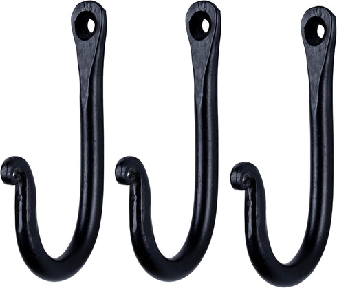 HB Decorative Hook, Wrought Iron Wall Mount Coat Hooks, Set of 3 Handmade Classic Wall Hooks