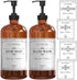 16 OZ Thick Amber Glass Soap Dispenser with Plastic Pump, 2 Pack, Hand and Dish Soap Dispenser Set with Labels