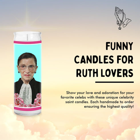 Ruth Celebrity Glass Jar Candle – Unscented Handmade Soy Wax Votive Candle – Unique Gift for Law Lovers, 8 Inch