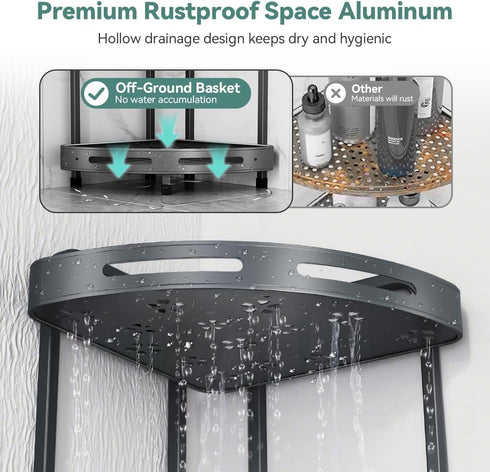 3 Corner Shower Caddy Standing, Tier Shower Organizer Stand with Soap Holder, Rustproof Shower Shelves for Bathroom