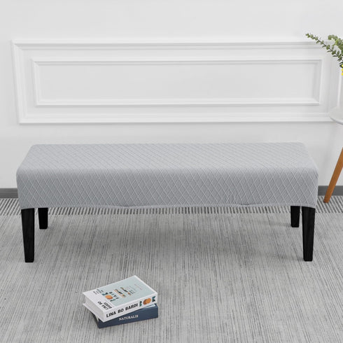 (S2-Silver SPRINGRICO Stretch Dining Bench Cover, Removable Bench Slipcover Washable Bench Seat Protector Rectangle