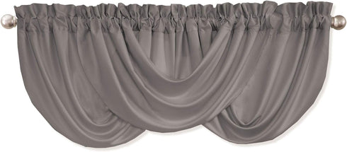 Lush Decor Lucia Elegant Waterfall Valance, Soft Polyester Window Curtain for Living Room, Gray