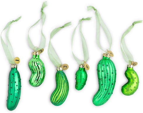 DEMDACO Pickle Festive Green Glass Christmas Decorative Hanging Ornaments - 4 x 2 Game