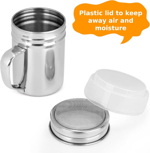 Accmor 2pcs Powdered Sugar Shaker Duster with Handle - Cinnamon Shaker Flour Sifter, 7oz Stainless Steel Fine Mesh