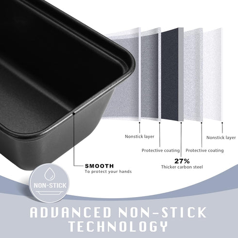 HONGBAKE Mini Loaf Pan for Baking Bread, 6 x 3.3 x 2 In Nonstick Small Tins Set of 3, Dark Grey