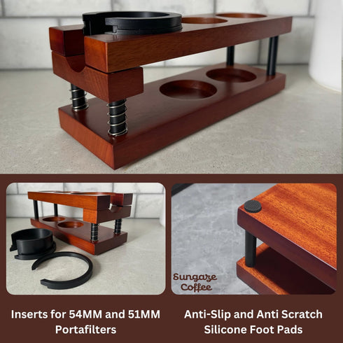 Upgraded Wooden Espresso Tamp Station - 51-58mm Espresso Accessories, Durable Multi-Function Tamping Station