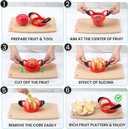 SCHVUBENR 3.5 Inch Apple Slicer, Professional Stainless Steel Apple Cutter, Super Sharp with 8 Blades, Red