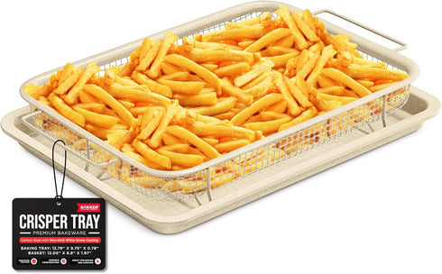 Bakken Swiss Crisper Tray - 2-Piece Set, White Marble Non-Stick Basket Design for Healthier Cooking