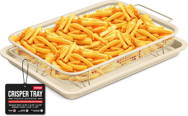 Bakken Swiss Crisper Tray - 2-Piece Set, White Marble Non-Stick Basket Design for Healthier Cooking