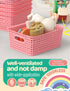 WYT 6-Pack Plastic Small Shelf Storage Weave Baskets, Organizing for Cabinets and Pantries, Pink