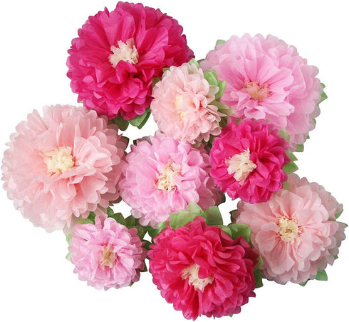 Pink Paper Flower Pack of 9 for Wedding Centerpiece, Birthday Party Backdrop, Nursery Room Wall Decoration