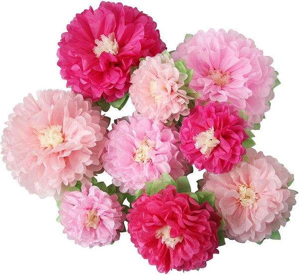 Pink Paper Flower Pack of 9 for Wedding Centerpiece, Birthday Party Backdrop, Nursery Room Wall Decoration