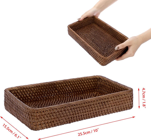 Sumnacon 10 Inch Rattan Bathroom Vanity Tray - Decorative Wicker Toilet Tank Tray for Paper Hand Towel, Brown