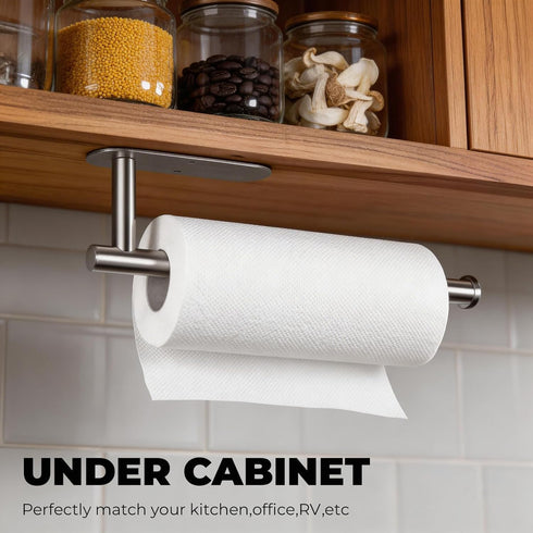 2 Pack,Stainless CUXIXA Paper Towel Holder Under Cabinet Steel Paper Towel Holder Wall Mount for Kitchen, Bathroom, RV