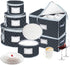 VERONLY China Dinnerware Storage Containers Set, Quilted Box Bins with Dividers for Cups, Plates, Stemware, Moving Set