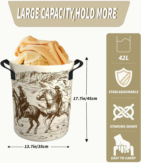 YUXINZHE 17.7x13.7 Inch Western Cowboy Laundry Basket Gifts for Boys, Boys' Room Decor Baby Nursery Hamper Western Room