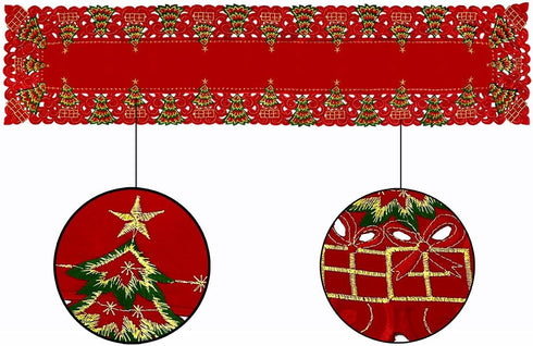 Grelucgo Embroidered Christmas Holiday Holly Tree Table Runner, Rectangular 16 x 54 Inch