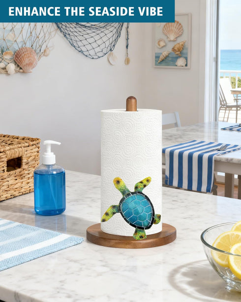 GAJ Countertop 3D Green Turtle Paper Towel Holder - Coastal/Beach/Ocean House Decor for Kitchen Bathroom Home - Gifts