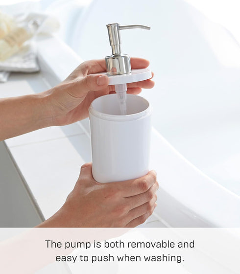 Yamazaki 2932 Tower Body Soap Dispenser, Contemporary Round Pump Bottle for Shower, White