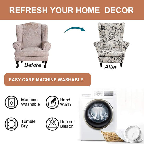 2 Eco-Ancheng Wingback Chair Slipcover Piece Slipcovers for Wingback Chairs Jacquard Wingback Chair Covers Washable