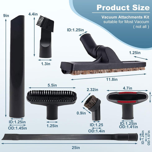 12 1-1/4" Pcs Universal Vacuum Attachment Kit, Vacuum Hose Adapter, Vacuum Cleaners Accessories with Horse Hair Brush